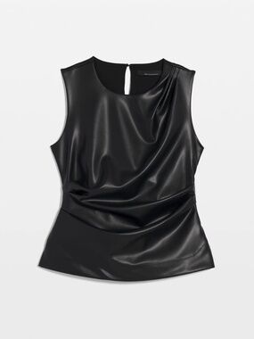 WHBM Faux Leather Draped Top Black Size S NWT